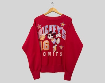 Vintage 90s Mickey Mouse Comets Big Image Sweatshirt Mickey Mouse Crewneck Disney Sweater Pullover Cartoon Daisy Mickey Logo Print Red M