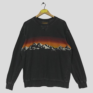 Vintage American Mountain Design Moletom Habitat Estilo Crewneck Presentes Apperal Pullover American Habitat Floral Fauna Preto Jumper Tamanho M