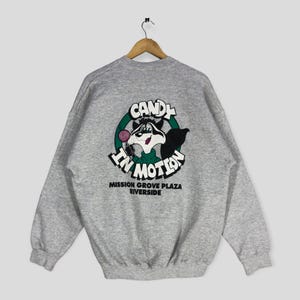 Vintage 90s Candy In Motion Big Print Sweatshirt XLarge Candy In Motion Back Hit Printed Crewneck Pullover Jumper Sweater Gray Size XL