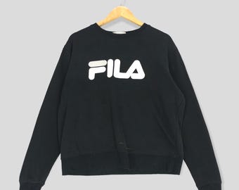 Vintage Fila Spellout Sweatshirt XL, Black Big Logo Pullover