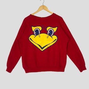 Vintage 80s Kansas University Jayhawks Sweatshirt Red XLarge Kansas University Beak &#39;Em Hawks Big Print Crewneck Jumper Pullover Sweater XL
