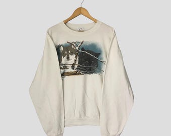 Vintage 90s National Wildlife Federation Wolf Sweatshirt - Distressed XL