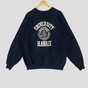 Vintage 90s University of Hawaii Blue Sweatshirt University Of Hawaii Spell Out Big Logo Sweater University Crewneck Pullover Size XL