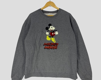 Vintage jaren 90 Mickey Mouse grote print oversized sweater Minnie Mouse ronde hals Disney Goofy trui trui cartoon Mickey grijs maat XXL