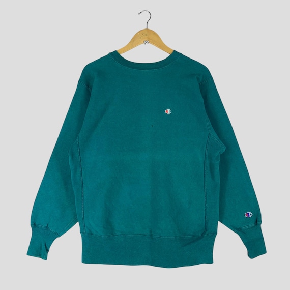 Felpa vintage Champion Reverse Weave verde con grande ricamo del