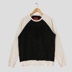 Vintage Y2K Guess Los Angeles Raglan Sweatshirt Medium Guess George Marciano Black White Crewneck Pullover Jumper Sweater Size M