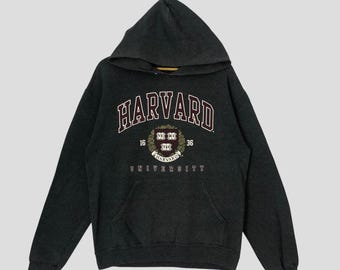Vintage University of Harvard Hoodie, Gray Spell Out Jumper (Size M)
