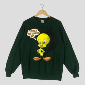 Vintage 90s Tweety Yellow Bird Looney Tunes Women Sweatshirt Large Warner Bros Cartoon Yellow Birdie Tweety Looney Squad Taz Jumper Size L