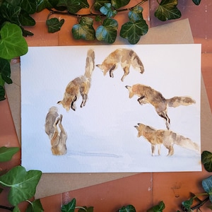 Tarjeta de felicitación de zorro, hecha a mano, con motivos de vida silvestre y naturaleza, para cualquier ocasión, con acuarela.