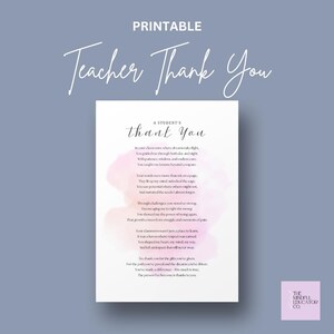 Poema de agradecimiento de un estudiante - Regalo de agradecimiento para maestros imprimible - Carta inspiradora para maestros - Descarga digital Maestros de secundaria