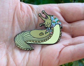 Babushka slug with a headscarf beautiful hard enamel pin - ridiculous, cute, grandma cottage core slug fan gift