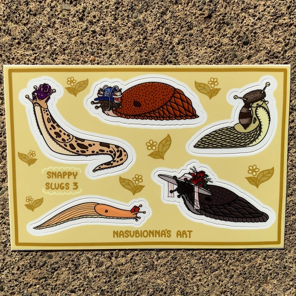 Slugs with Hats - cute kiss-cut vinyl sticker sheet - Volume 3