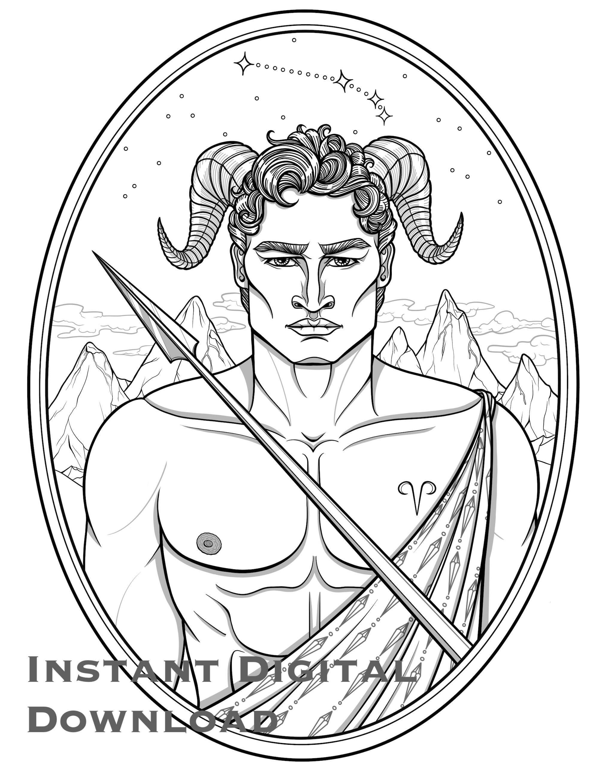 aries astrology sign zodiac coloring page instant etsy canada