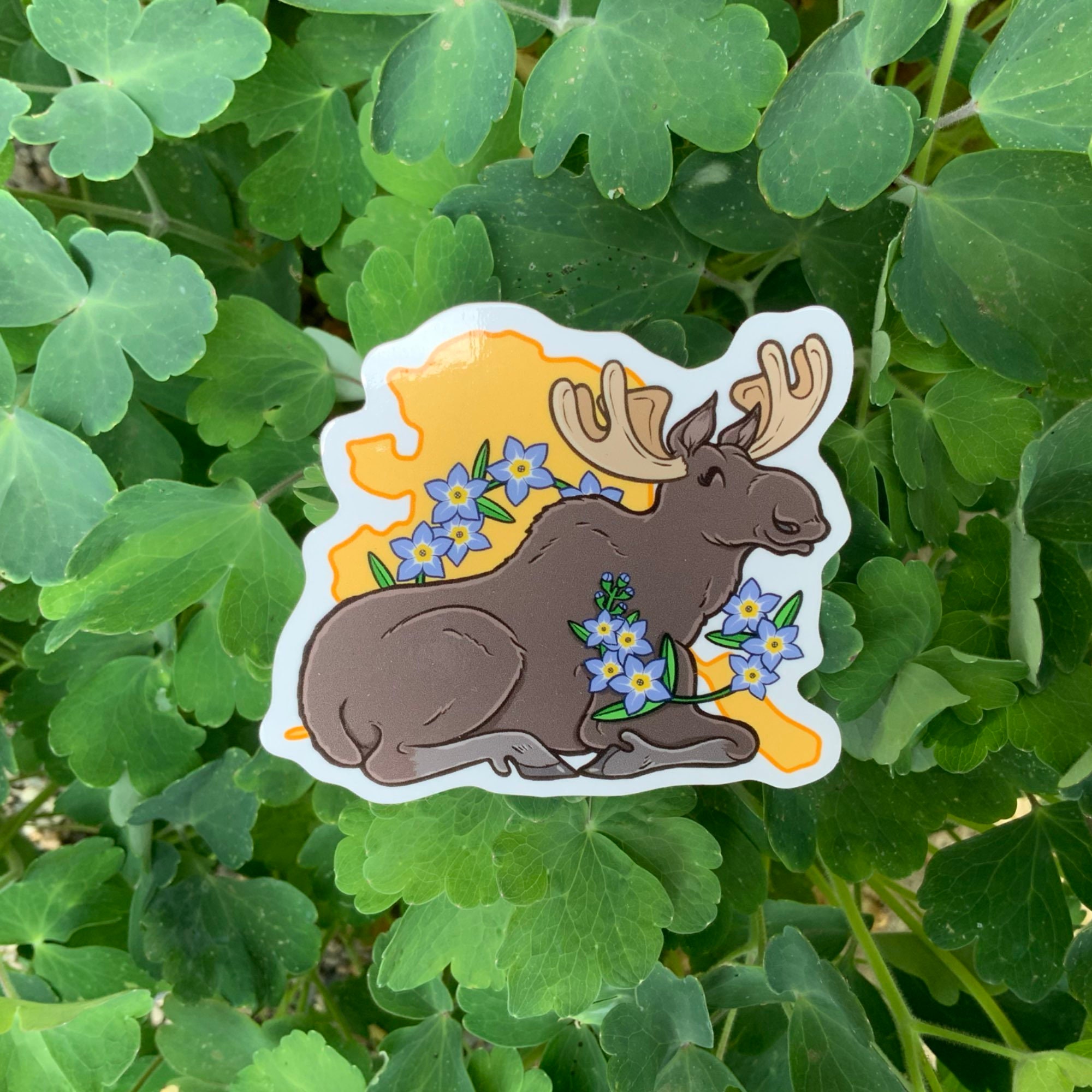 Sticker: Alaska State Moose and Forget-me-nots. Official - Etsy Sticker: Alaska State Moose and Forget-me-nots. Official - Etsy