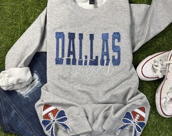 Dallas Football Glitter Embroidered Sweatshirt with Football Bows
