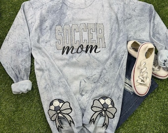 Soccer Mom Glitter Embroidered Sweatshirt with Side Bows