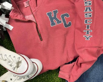 Kansas City Glitter Embroidered Comfort Color Quarter Zip