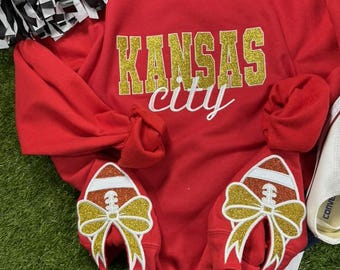 Kansas City Glitter Embroidered Sweatshirt with Glitter Embroidered Bows