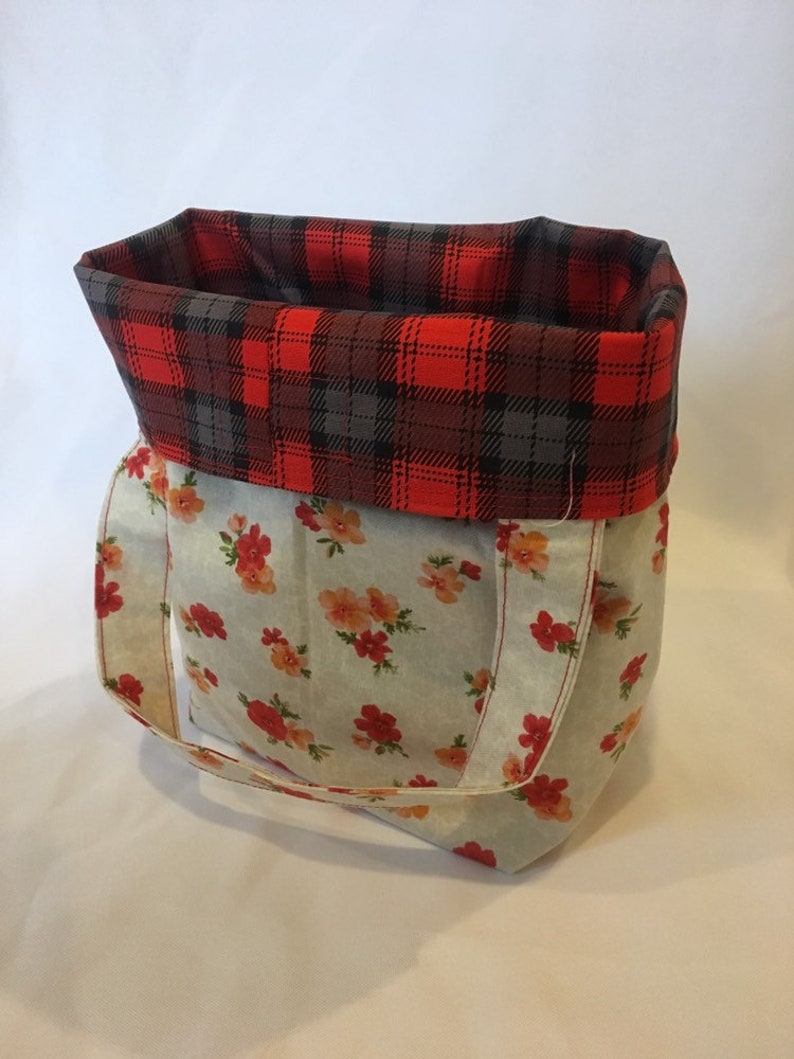 Tote Red Plaid Floral