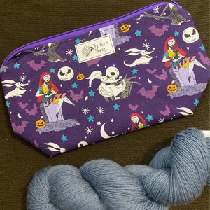 Small Zippered Project Bag Purple Naughtmare Before Christmas Orange