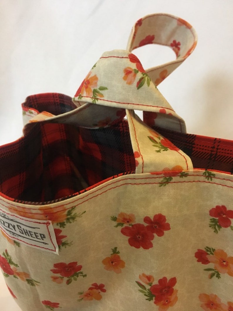 Tote Red Plaid Floral