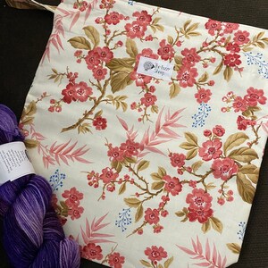 Bolsa de proyecto mediana con cordón, diseño floral francés, rosa