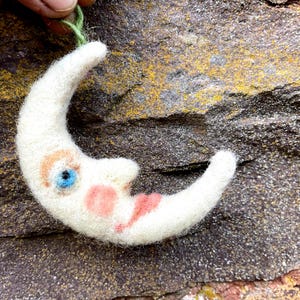 New moon, man in the moon wool sculpture