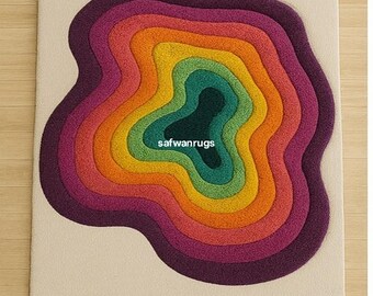 Handmade Tufted Wool Rug – Abstract Rainbow Topographic Design