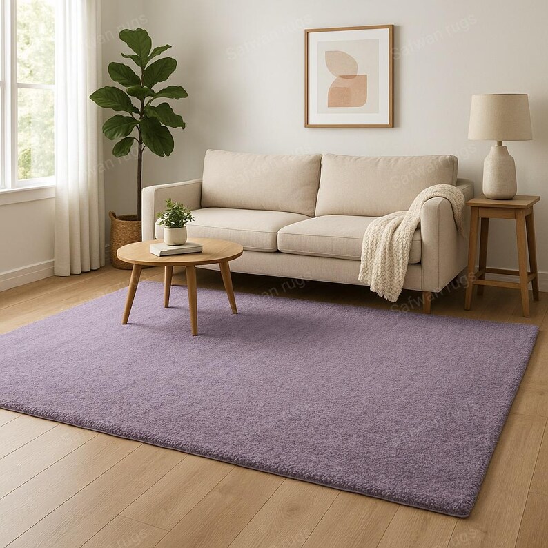 Handmade Lavender Wool Rug: Tufted Modern Minimalist Carpet image 1