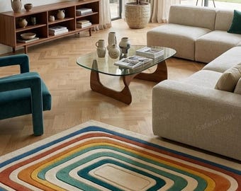 Geometric Rainbow Wool Runner Rug in Modern Entryway