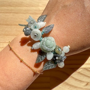 Bracciale in giada fatto a mano - Cuori e rosa