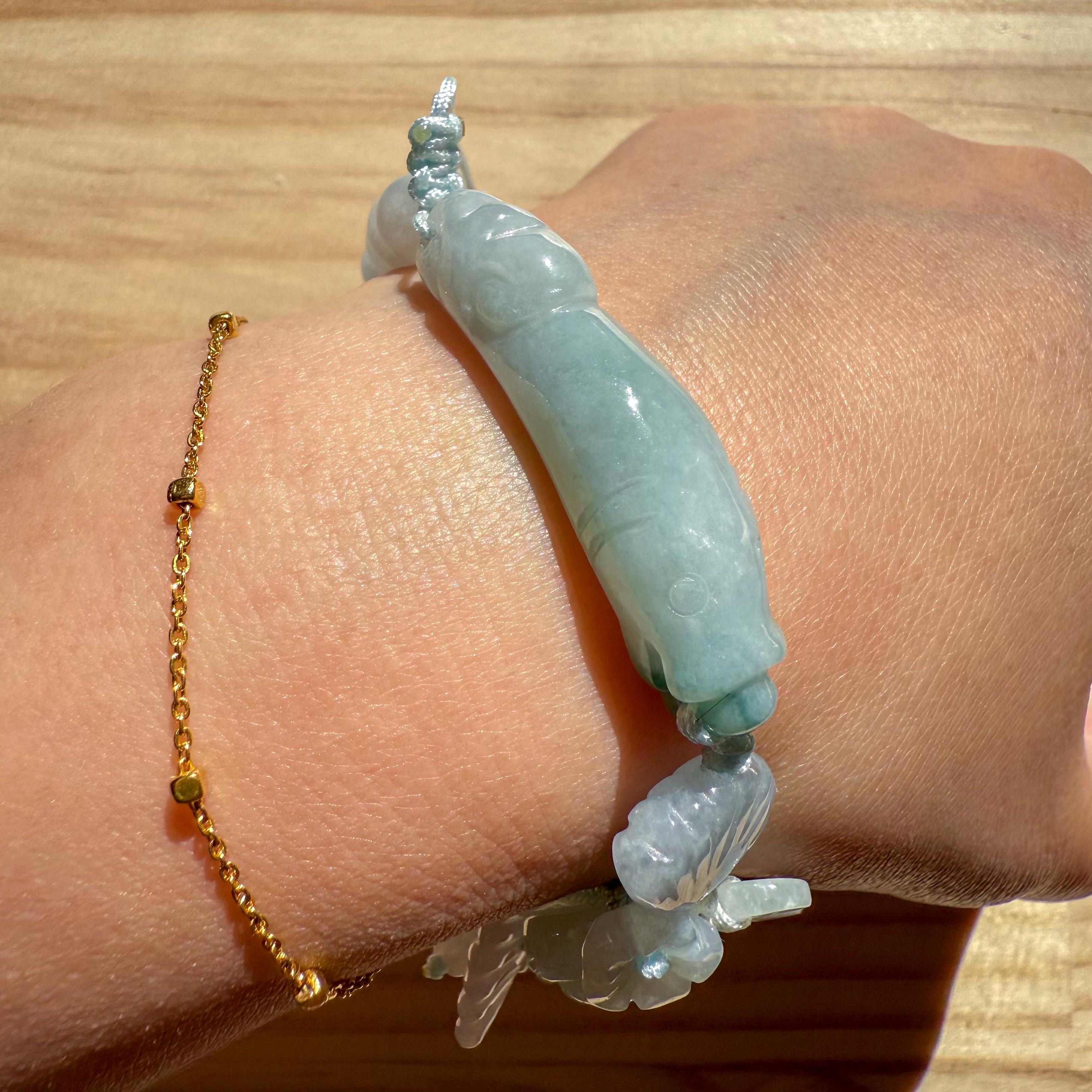 手作り翡翠ブレスレット - 蓮と怠け者の魚 - Etsy 日本