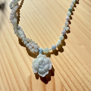 Handmade Jade Necklace – Icy White Rose & Garden
