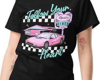 Cupid Diner Car Graphic Tee – Valentine's Day Gift, Cotton Blend