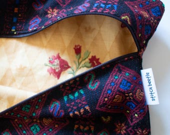 Bolsa para proyectos de punto de cruz con tela de tapiz vintage, bolsas de punto de cruz, bolsa para proyectos reciclada