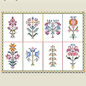 The 8 Flowers Sampler, Cross Stitch Patterns, Counted Cross Stitch, Cross Stitch Pattern Downloads