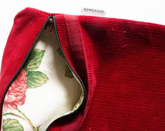 Project Bag for Cross Stitch with Vintage Red Corduroy Fabric, Cross Stitch Bags, Upcycled Project Bag