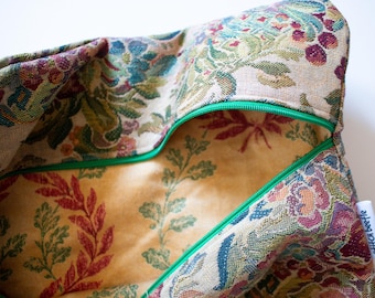 Bolsa para proyectos de punto de cruz con tela de tapiz vintage, bolsas de punto de cruz, bolsa para proyectos reciclada