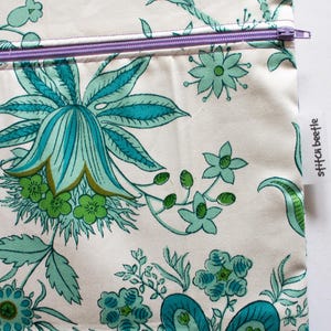 Project Bag for Cross Stitch with Vintage Floral and Exotic Bird Print, Cross Stitch Bags, Upcycled Project Bag