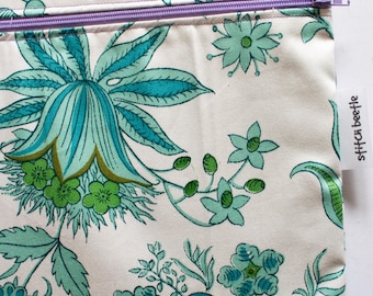 Bolsa para proyectos de punto de cruz con estampado floral vintage y pájaros exóticos, bolsas de punto de cruz, bolsa para proyectos reciclada