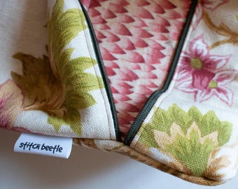 Borsa per progetti a punto croce con tessuto floreale vintage, borse a punto croce, borsa per progetti riciclata