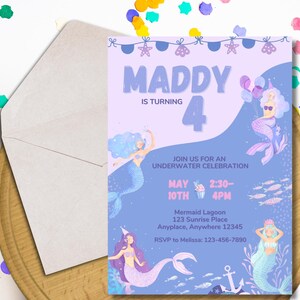 Mermaid Birthday Invitation for Girls – Under the Sea Party Invite – Personalized Kids Party Invitation – Custom Digital File