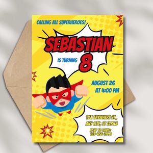 Custom Superhero Birthday Invitation | Personalized Printable Party Invite for Kids | Superhero Celebration Fun Card