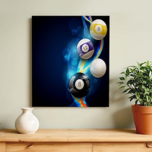 Billiards Wall Art, Pool Table Decor, 8 Ball Canvas Print, Sports Bar Artwork, Game Room Poster, Modern Pool Art, Billiard Balls Design