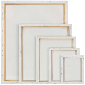 May include: Set of four wooden canvas frames in various sizes. The frames are made of natural wood and have a white canvas stretched over them. The frames are perfect for painting, drawing, or crafting.