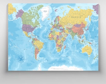 World Map Canvas, Large Wall Art, Travel Map, Educational Decor, Office Art, Geographic Print, Home Decor, Earth Map Canvas,Classroom Poster