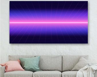 Retro futuristisch canvas, vaporwave rasterkunst, synthwave-muurdecoratie, esthetische poster jaren 80, neonafdruk, digitale sci-fi kunst, decor gamingkamer