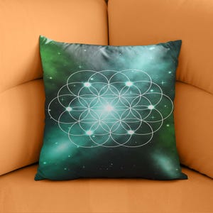 Flower of Life Pillow Cover, Sacred Geometry Decor, Spiritual Cushion, Meditation Room Accent, Boho Style, Mindfulness Gift, Energy Design