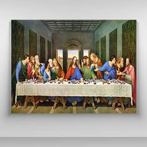 Last Supper Canvas, Leonardo Da Vinci Art, Jesus Wall Decor, Religious Painting, Christian Home Decor, Biblical Artwork, Classic Art Print