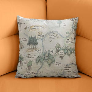 The Pooh Map Throw Pillow, Winnie Storybook Forest Cushion Cover, Pooh Forest Pillowcase, Map Decor, Whimsical Story Art Pillow, Winnie Deco